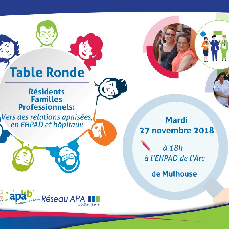 Invitation pour la table ronde ALMA à l'EHPAD de l'Arc à Mulhouse autour de la thématique des relations apaisée en EHPAD et hôpitaux